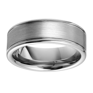 Classic Tungsten Mens Wedding Band 2 Ridges and Brushed Tungsten Ring Anniversary Ring for Men